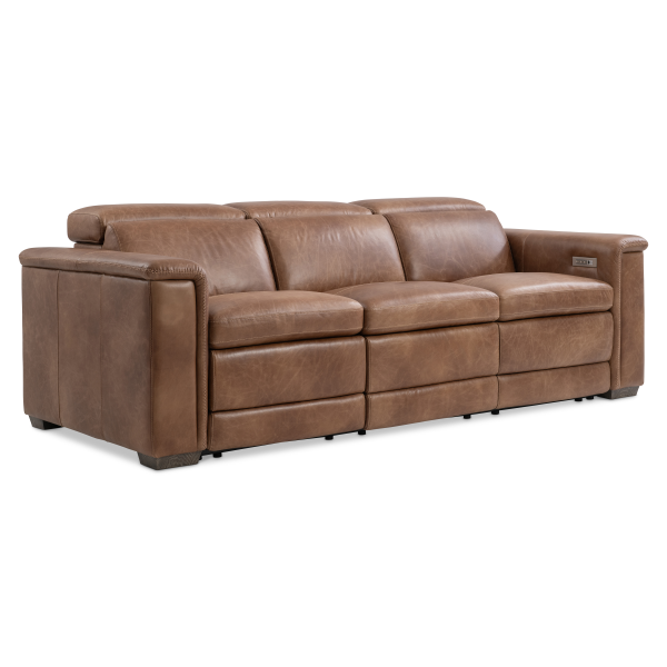9567RHO Bernhardt Lioni Leather Power Motion Sofa in Brown