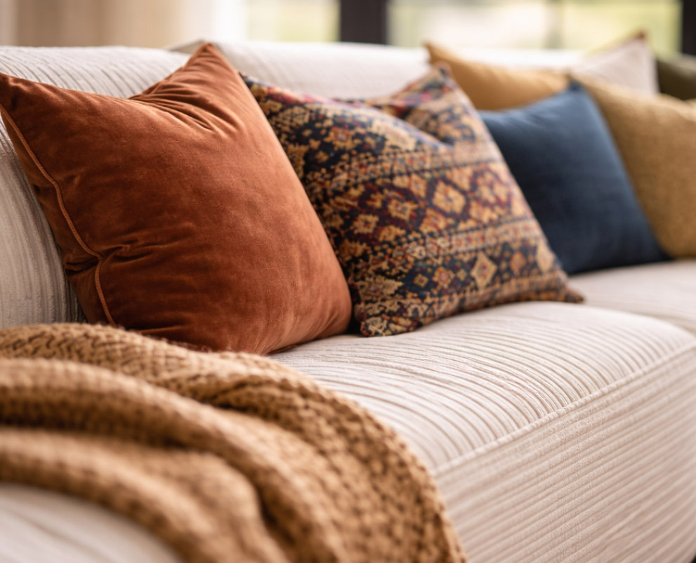 Cream corduroy modular sectional