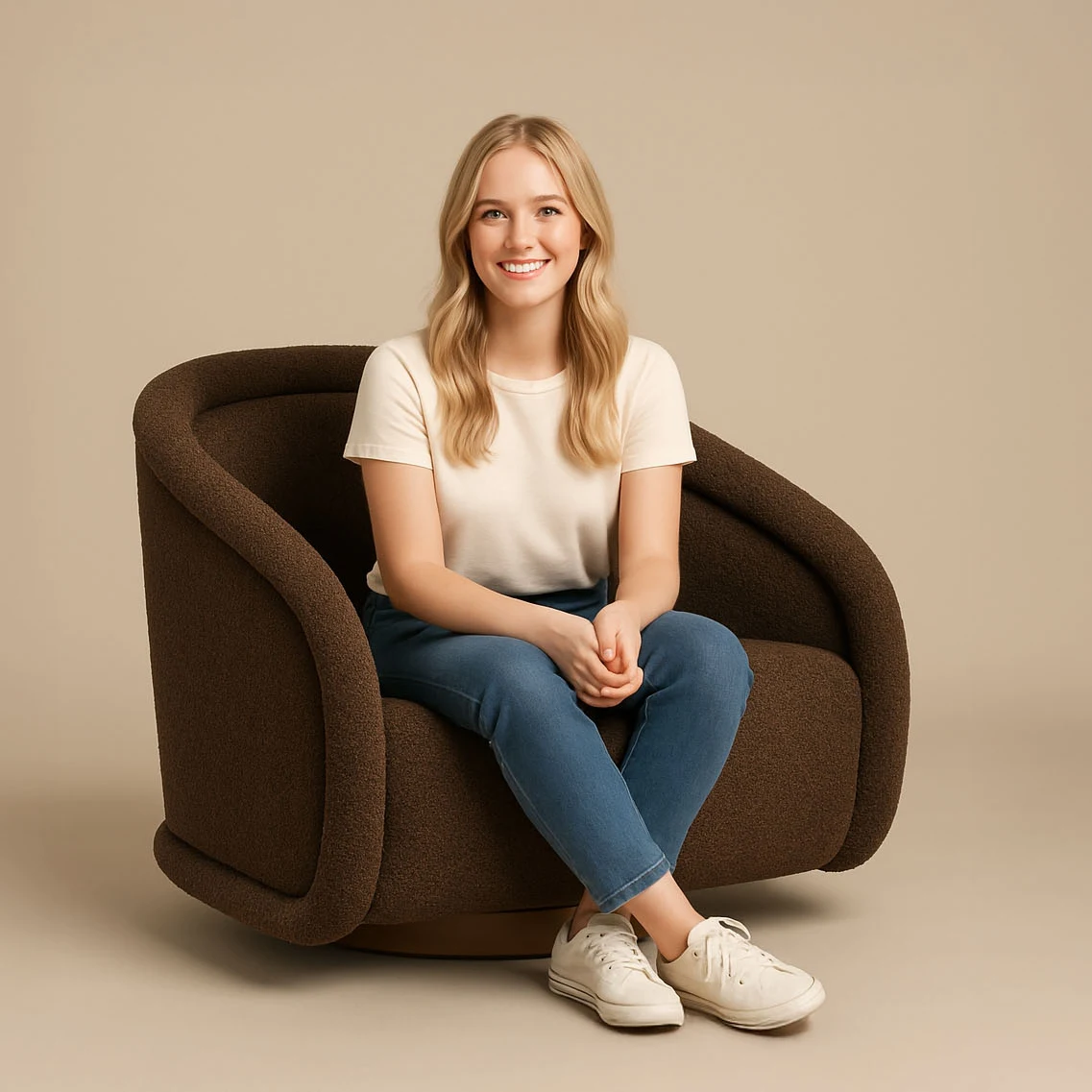Rory Chocolate Brown Boucle Swivel Chair by TOV