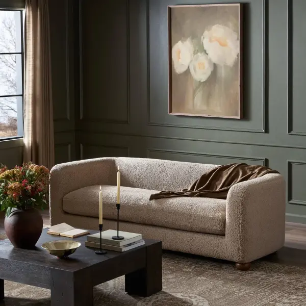 231363-001 Four Hands Sofas Norwood – Polyester – Sheepskin Camel and Almond