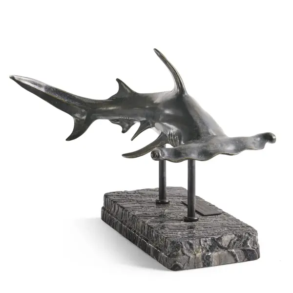 496216 Drb Arc Hammerhead Shark Bronze Statue With Marble Base In 10