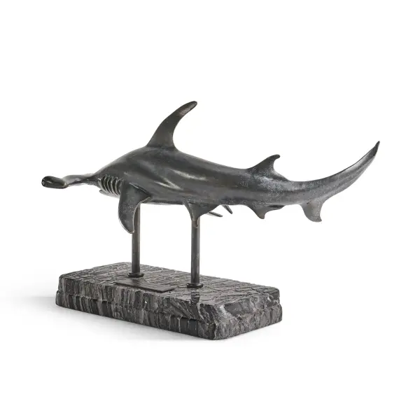 496216 Drb Arc Hammerhead Shark Bronze Statue With Marble Base In 11