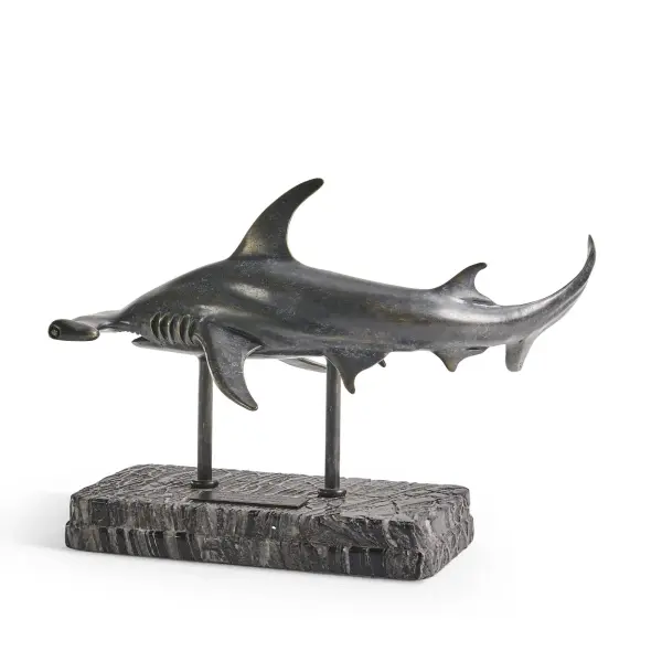 496216 Drb Arc Hammerhead Shark Bronze Statue With Marble Base In 12