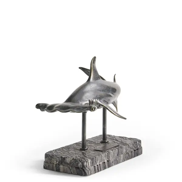 496216 Drb Arc Hammerhead Shark Bronze Statue With Marble Base In 13