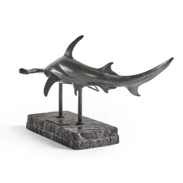 496216 Drb Arc Hammerhead Shark Bronze Statue With Marble Base In 14
