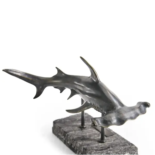 496216 Drb Arc Hammerhead Shark Bronze Statue With Marble Base In 15