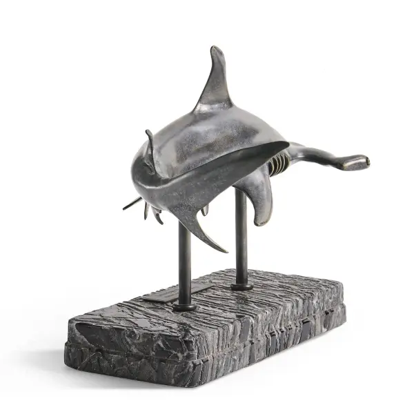 496216 Drb Arc Hammerhead Shark Bronze Statue With Marble Base In 16