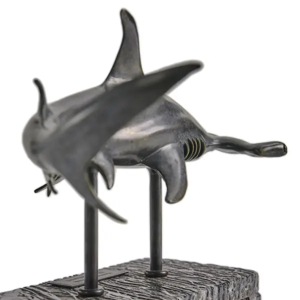 496216 Drb Arc Hammerhead Shark Bronze Statue With Marble Base In 17