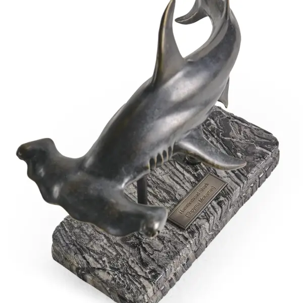 496216 Drb Arc Hammerhead Shark Bronze Statue With Marble Base In 18