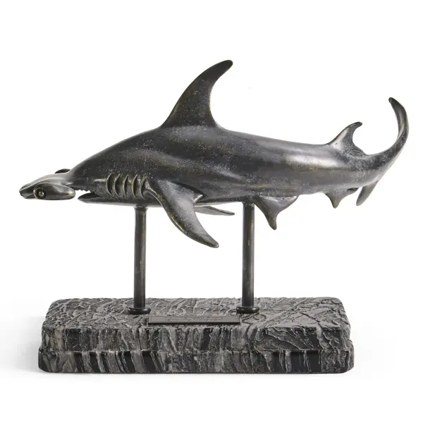 496216 Drb Arc Hammerhead Shark Bronze Statue With Marble Base In 3