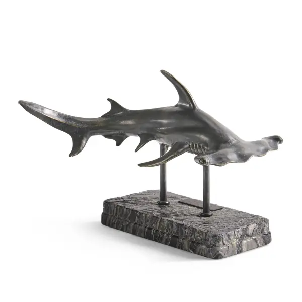 496216 Drb Arc Hammerhead Shark Bronze Statue With Marble Base In 4