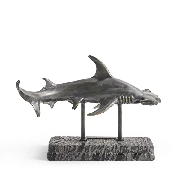 496216 Drb Arc Hammerhead Shark Bronze Statue With Marble Base In 5