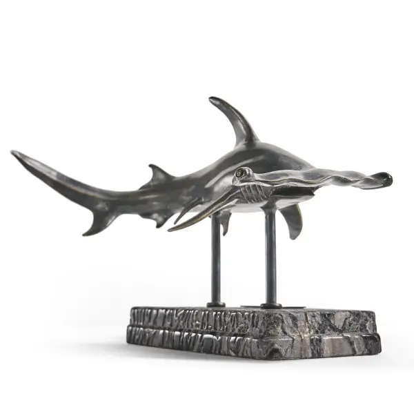 496216 Drb Arc Hammerhead Shark Bronze Statue With Marble Base In 6