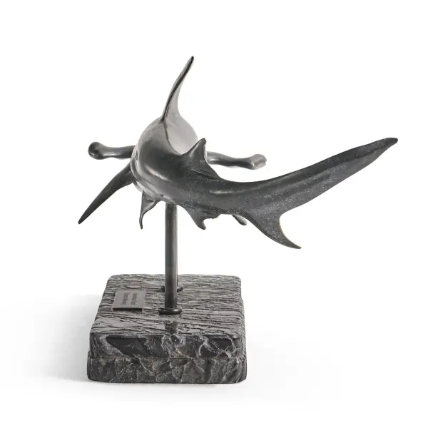 496216 Drb Arc Hammerhead Shark Bronze Statue With Marble Base In 7