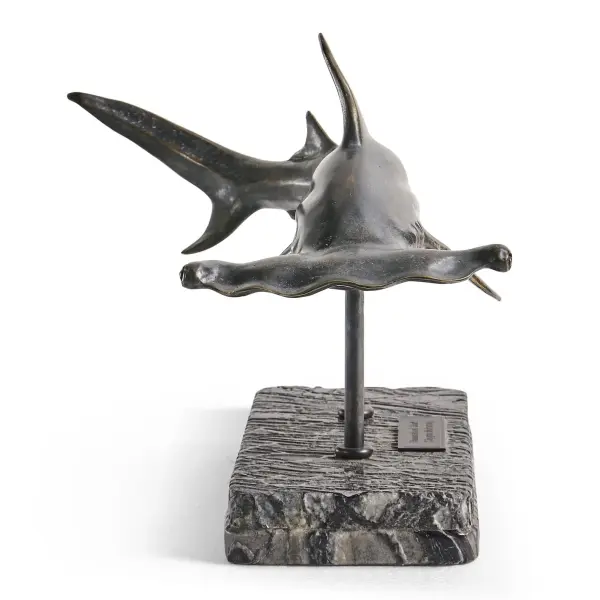 496216 Drb Arc Hammerhead Shark Bronze Statue With Marble Base In 8