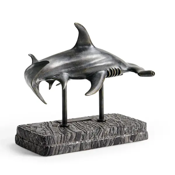 496216 Drb Arc Hammerhead Shark Bronze Statue With Marble Base In 9