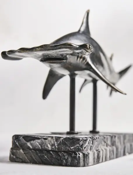 496217 Drb Glide Hammerhead Shark Bronze Statue With Marble Base In 10