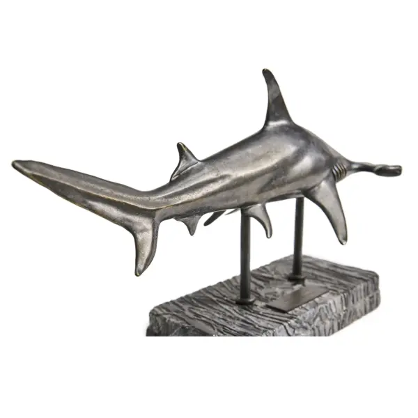 496217 Drb Glide Hammerhead Shark Bronze Statue With Marble Base In 11