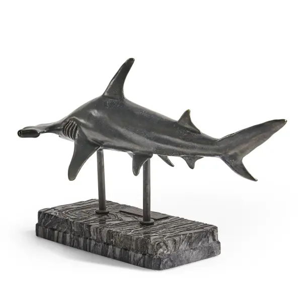 496217 Drb Glide Hammerhead Shark Bronze Statue With Marble Base In 3