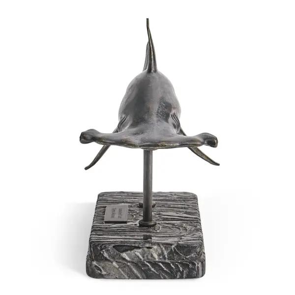 496217 Drb Glide Hammerhead Shark Bronze Statue With Marble Base In 4