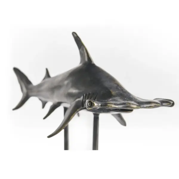 496217 Drb Glide Hammerhead Shark Bronze Statue With Marble Base In 5