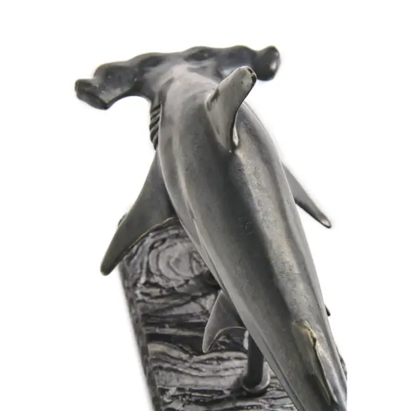 496217 Drb Glide Hammerhead Shark Bronze Statue With Marble Base In 8