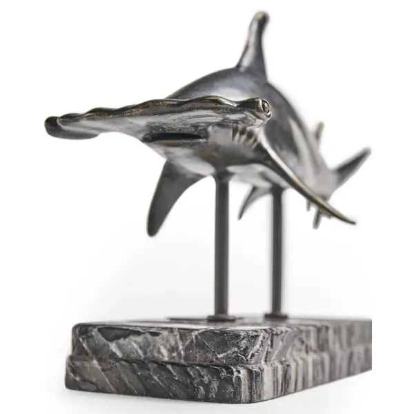 496217 Drb Glide Hammerhead Shark Bronze Statue With Marble Base In 9