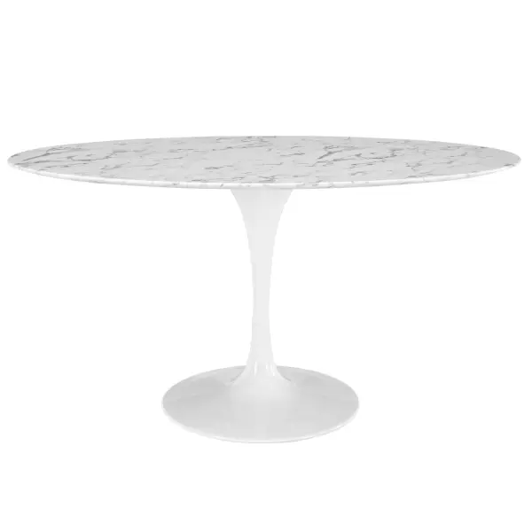 EEI-1135-WHI Lippa 60" Oval Artificial Marble Dining Table White