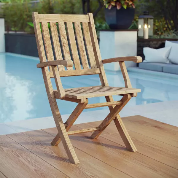 EEI-2703-NAT Marina Outdoor Patio Teak Folding Chair Natural Arm Chair