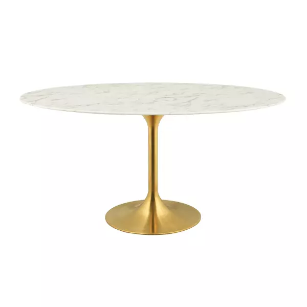 EEI-3236-GLD-WHI Lippa 60" Oval Artificial Marble Dining Table Gold White