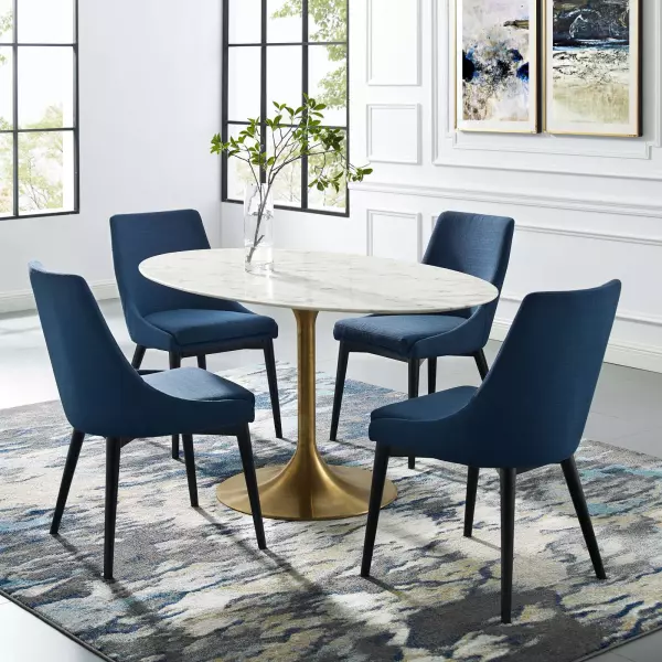 EEI-3236-GLD-WHI Lippa 60" Oval Artificial Marble Dining Table Gold White