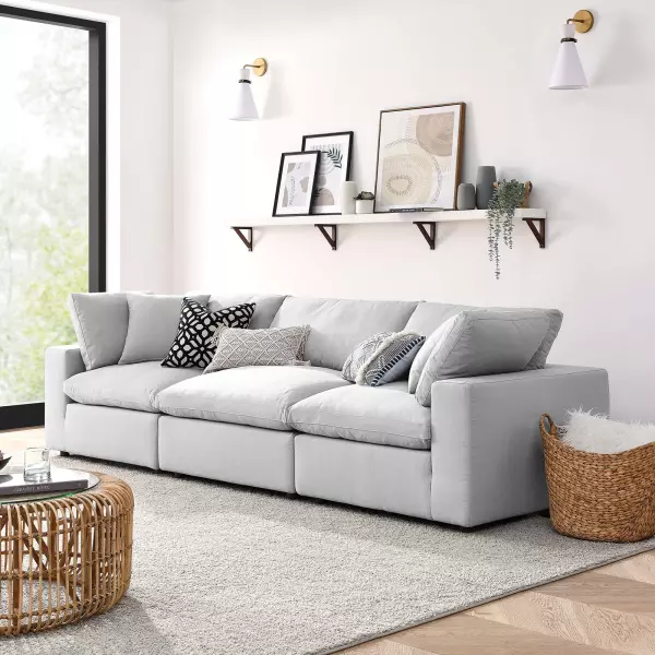 EEI-3355-LGR Modway Commix Down Filled Overstuffed 3-Piece Sectional Sofa in Light Gray
