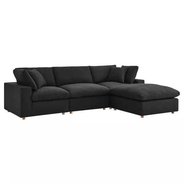 EEI-3356-BLK Commix Down Filled Overstuffed 4 Piece Sectional Sofa Set in Black