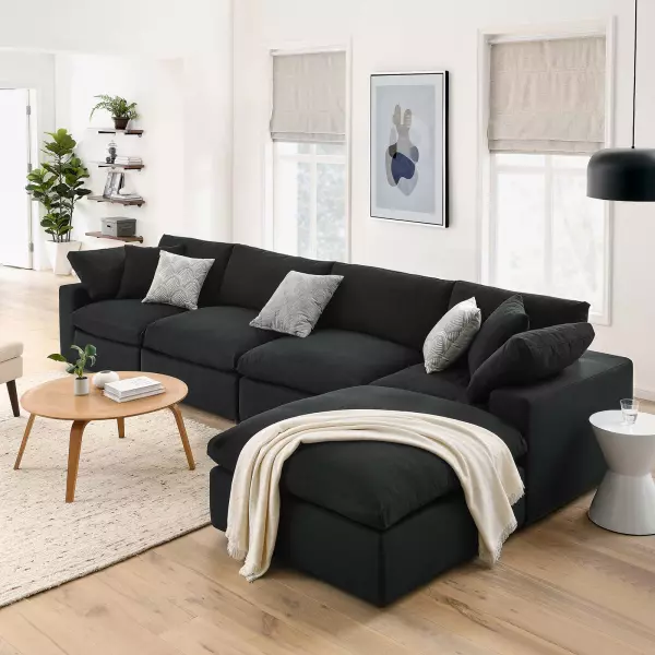 EEI-3358-BLK Modway Commix Down Filled Overstuffed 5 Piece Sectional Sofa Set