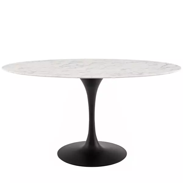 EEI-3531-BLK-WHI Lippa 60" Oval Artificial Marble Dining Table