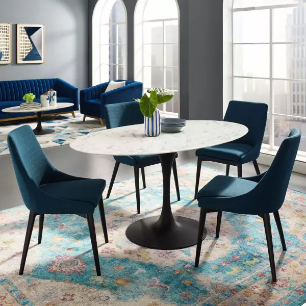 EEI-3531-BLK-WHI Lippa 60" Oval Artificial Marble Dining Table