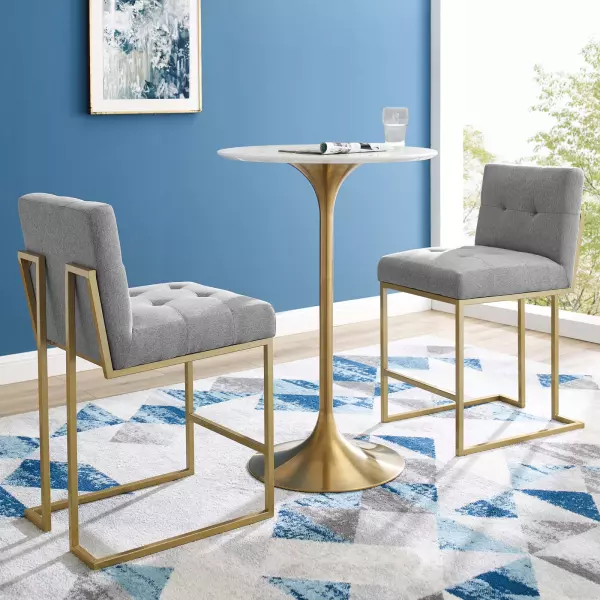 EEI-4154-GLD-LGR Privy Gold Stainless Steel Upholstered Fabric Counter Stool (Set of 2) Gold Light Gray