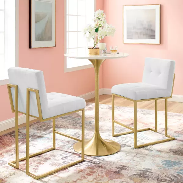 EEI-4154-GLD-WHI Privy Gold Stainless Steel Upholstered Fabric Counter Stool (Set of 2) Gold White