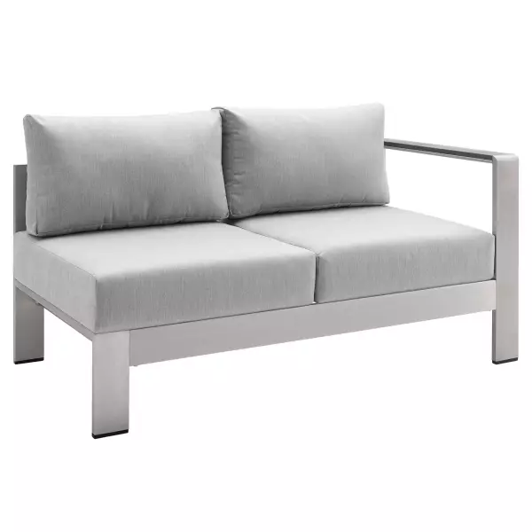 EEI-4222-SLV-GRY Shore Sunbrella® Fabric Aluminum Outdoor Patio Right-Arm Loveseat Silver Gray