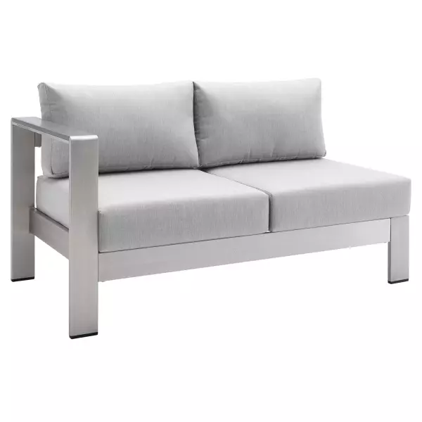EEI-4223-SLV-GRY Shore Sunbrella® Fabric Aluminum Outdoor Patio Left-Arm Loveseat Silver Gray