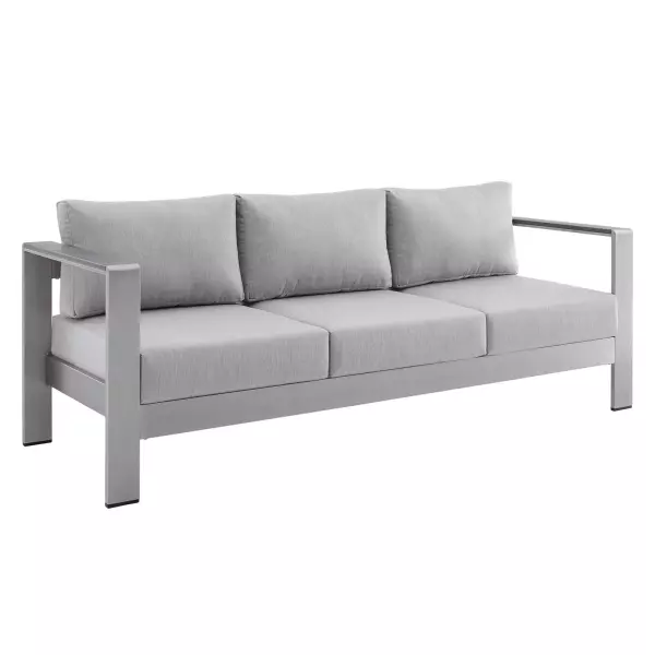 EEI-4228-SLV-GRY Shore Sunbrella® Fabric Aluminum Outdoor Patio Sofa Silver Gray