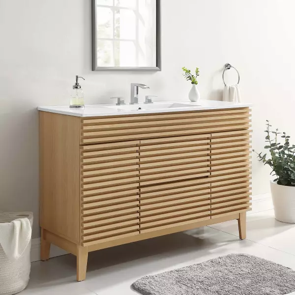 EEI-4439-OAK-WHI Render 48" Single Sink Bathroom Vanity