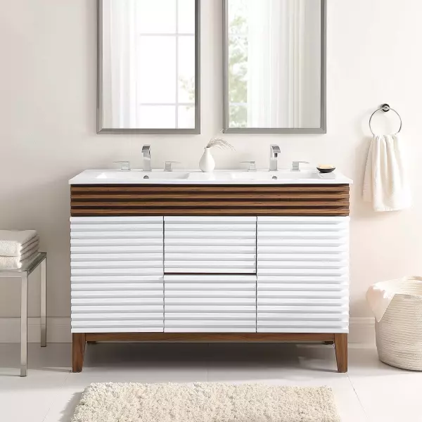 EEI-4441-WHI-WAL-WHI Render 48" Double Sink Bathroom Vanity