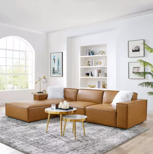 EEI-4709-TAN Restore 4 Pieces Vegan Leather Sectional Sofa in Tan