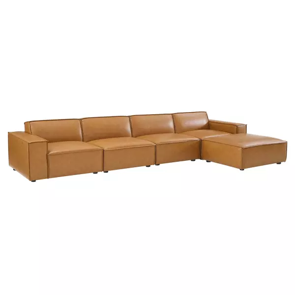 EEI-4711-TAN Restore 5 Pieces Vegan Leather Sectional Sofa in Tan