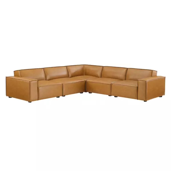EEI-4712-TAN Restore 5-Piece Vegan Leather Sectional Sofa in Tan