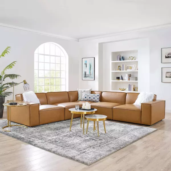 EEI-4712-TAN Restore 5-Piece Vegan Leather Sectional Sofa in Tan