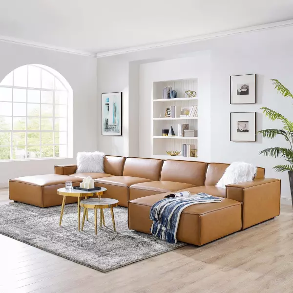 EEI-4713-TAN Restore 6 Pieces Vegan Leather Sectional Sofa in Tan