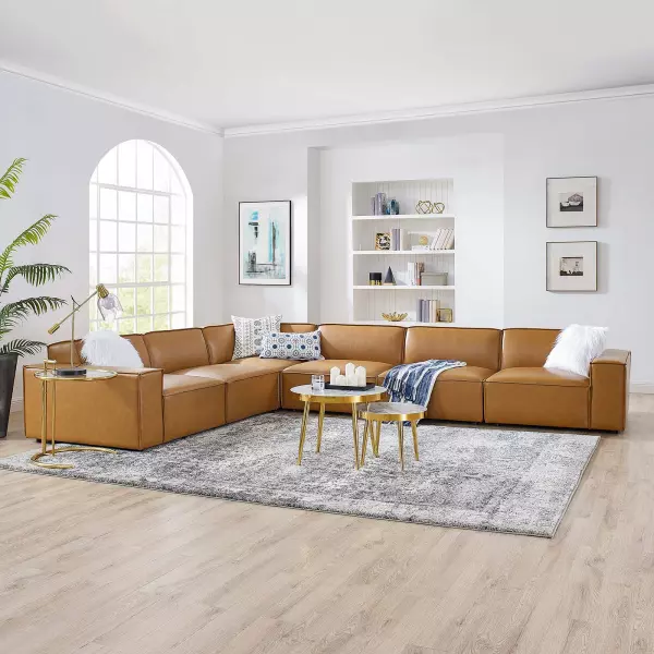 EEI-4715-TAN Restore 6 Pieces Vegan Leather Sectional Sofa