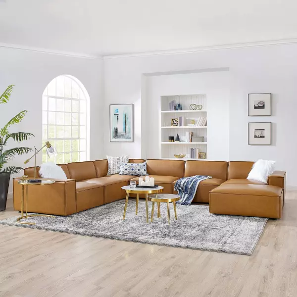 EEI-4716-TAN Restore 7 Pieces Vegan Leather Sectional Sofa in Tan